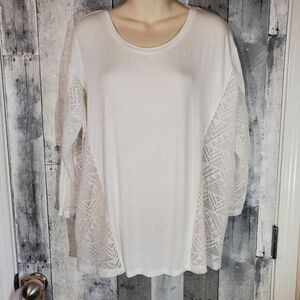 Lisa Rinna collection sheer back white top Blouse large